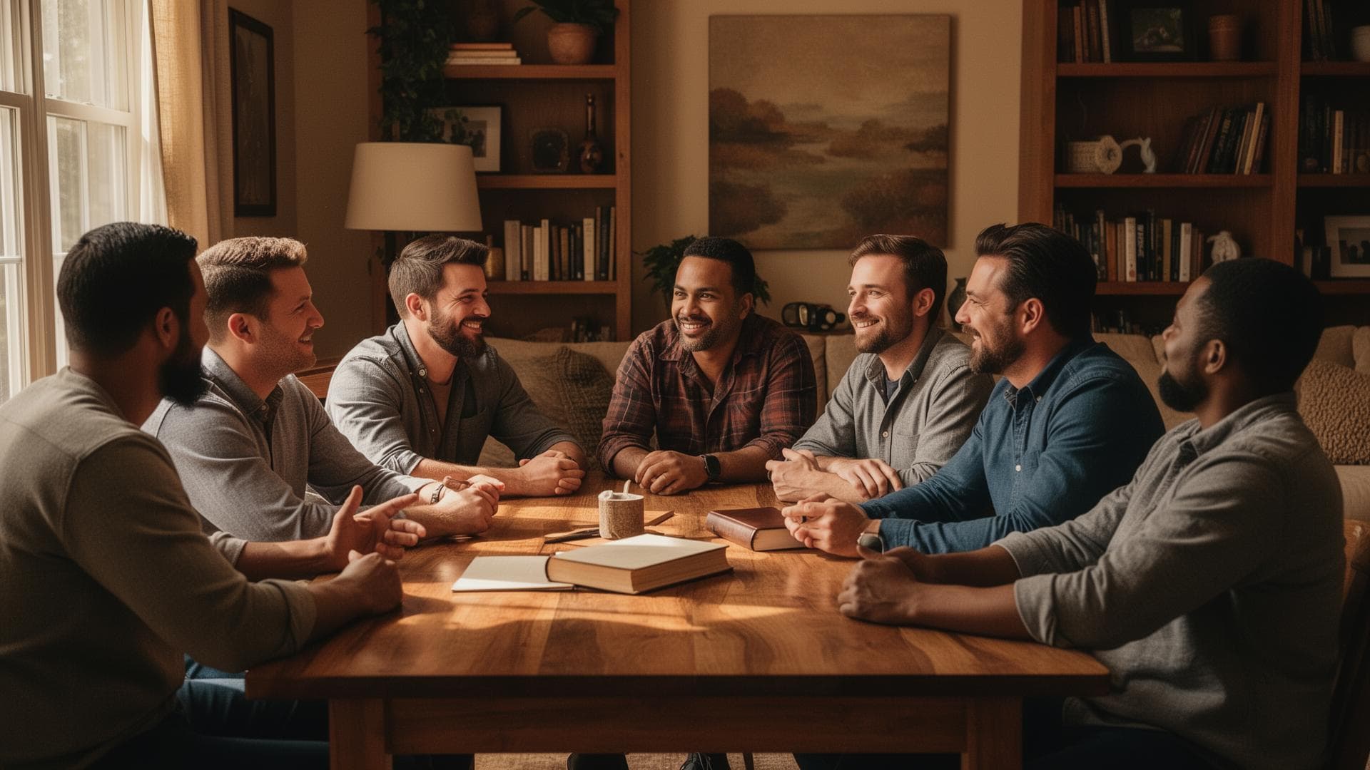 Bible and notebook on a warm wooden table